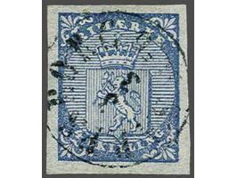 Coat of Arms 4 skilling blue with Sarpsborg cds, very fine