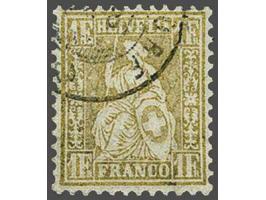 Sitting Helvetia 1 frank gold on granite paper (Zst. nr. 52), very fine used with 1981 Werner Liniger certificate, cat.v. 110