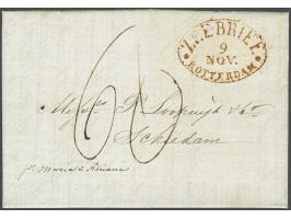 ZEEBRIEF ROTTERDAM 9 nov. pracht afdruk in rood op zeer frisse brief New York-Schiedam 3 oct 1836, deels gedrukte inhoud revi