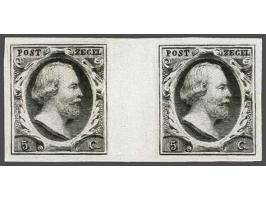 Proef in zwart op dik wit kartonpapier van de goedgekeurde plaat I van de 5 cent pos. 65/86 in brugpaar, pracht ex.