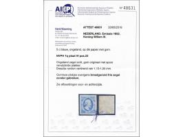 5 cent blauw plaat VI pos. 23 op dik papier, pracht ex. met minimaal plakkerspoortje en certificaat Vleeming 2019, cat.w. 600