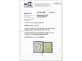 10 cent rood plaat X pos. 65 op dun papier, pracht ex. met originele gom en plakkerrestje met certificaat Vleeming 2019 (enke