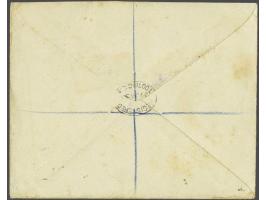 5 cent donkerblauw plaat III pos. 85 (?) en 15 cent donkeroranje pos. 69-70 in paar en pos. 72 op briefomslag van Amsterdam 1