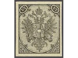 Coat of Arms 2-25 kreuzer, proofs in the chosen colours on thin white paper, all with sheet margin, and ½ and 1 kreuzer in th