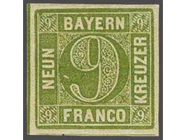 9 kreuzer yellow green type II with constant variety flaw above the foot of the nine (Fleck über Endbogen der großen Ziffer 9