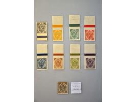 Coat of Arms 2-25 kreuzer, proofs in the chosen colours on thin white paper, all with sheet margin, and ½ and 1 kreuzer in th