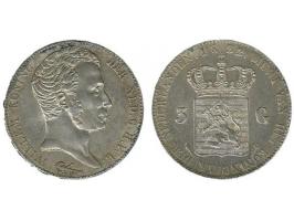 Willem I 3 gulden (1832 over 1821), rand met lichte corrosie-sporen, overigens f-zf