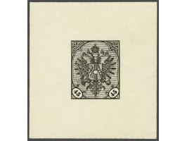 Coat of Arms 20 - 45 heller, imperforated proofs in black on yellowish carton paper (about 55x50 mm), very fine, cat.v. 625