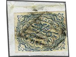 50 bajocchi blue on piece, very fine with 2018 Helmuth Avi certificate: Genuine with genuine cancellation, wide margins and i