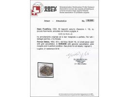 50 bajocchi blue on piece, very fine with 2018 Helmuth Avi certificate: Genuine with genuine cancellation, wide margins and i