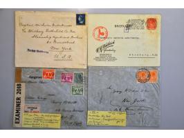 75 poststukken 2e WO 1939-1946 w.b. violet Zurück Postsperre (brief met 12½ ct. Wilhelmina Schiedam-New York 5.XII.1940), ide