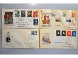 verzameling fdc's 1950-2006 vanaf E1 met normale dagtekenstempel (E1a vals), E2 t/m E13 beschreven etc. in 7 Davo albums