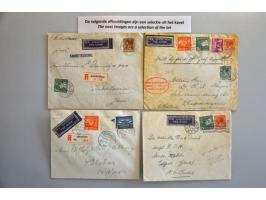 40 commerciële luchtpoststukken 1930-1941, veel hoge frankeringen w.b. naar Ned.Indië, in insteekboek