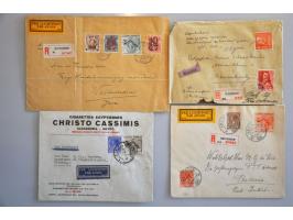 40 commerciële luchtpoststukken 1930-1941, veel hoge frankeringen w.b. naar Ned.Indië, in insteekboek