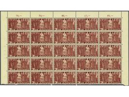 Bundes Oath 3 francs dark violet on yellowish granite paper (Zst. no. 216w) in part sheet of 25 ex. with corner margins, very