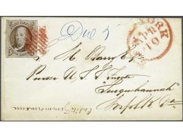 Benjamin Franklin 5 cents red brown with red grill cancellation (13x18mm) on small envelop from New York 10-4-1850 to Norfolk