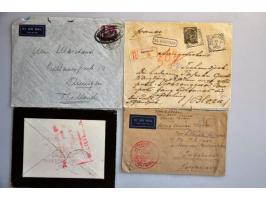 ca. 50 post(waarde)stukken w.b. betere ex, 1 ex. deviezencontrole, noodstempel Buitenzorg, iets Japanse bezetting etc.