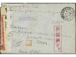 POW mail cover sent from the UK to the Djawa POW Camp on Java tied by a Marlow Bucks single arc cds 21-1-1944 and censored by
