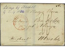 VELDPOST 3 5 AUG pracht afdruk in rood op omslag met complete inhoud, geschreven Kamp bij Oirschot 4 Julij 1834, naar Utrecht