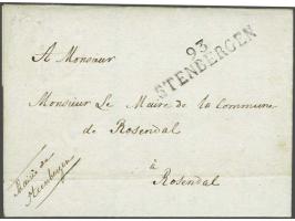 93 STENBERGEN in zwart, pracht afdruk op brief naar Rozendaal 28-10-1813, portvrij (afzender Maire de Steenbergen), fris prac