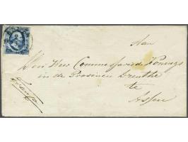 Assen B (Ey 150) op 5 cent donkerblauw plaat I op dichtgeplakte briefomslag uit Beilen (langstempel achterzijde) 2-9-1852, pr