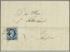 Assen B (Ey 150) op 5 cent blauw plaat I pos. 95 op vouwbrief uit Stadskanaal (langstempel achterzijde) 24-7-1852, pracht ex.