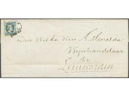 Dokkum C (Ey 500) en langstempel Nes (Ey 100) op 5 cent lichtblauw plaat IV op vouwbrief geschreven op Ameland 26-2-1861 naar