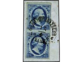 Geertruidenberg B (Ey 250) op 5 cent donkerblauw plaat III pos. 5/10 in verticaal paar op fragment, pracht ex.