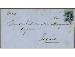 Helmond B (Ey 125) op 5 cent donkerblauw plaat III met velrand op briefomslag van Heeze (langstempel achterzijde) 9-5-1856 na
