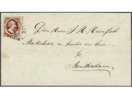 Waalwijk A (Ey 300) op 10 cent karmijn plaat I op briefomslag 24-3-185? naar Amsterdam, fraai ex. (zegel knipje rechts onder)