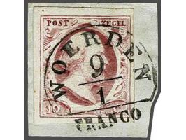 Woerden A (Ey 175) op 10 cent karmijn plaat I op fragment, pracht ex.