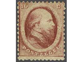 10 cent rood met volle originele bruine gom, vrijwel pracht ex. (afgesprongen gomschilfertje en korter tandje), cat.w. 550