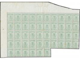 1 cent groen tanding 13½ kleine gaten op dik papier in veldeel van 46 ex. met hoekvelrand. Vouwtje door posities 16-20, schaa