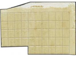 1 cent groen tanding 13½ kleine gaten op dik papier in veldeel van 46 ex. met hoekvelrand. Vouwtje door posities 16-20, schaa