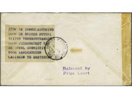 Blauw rondstempel Commissie voor aangehouden lading op envelop USA-Rotterdam 11 maart 1948 en in 1951 vrijgegeven, achterzijd