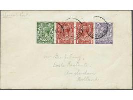 Brief eerste terugvlucht Croyden (London)-Amsterdam 6 jy 1920 met aankomststempel 6.VII.1920 met 2½d port en 3d luchtprecht, 