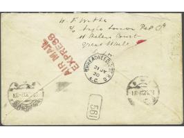 Brief retourvlucht London Threatneedlestraat -Den Haag 21-7-1920, op voor en achterzijde rood AIR MAIL EXPRESS en aankomstste