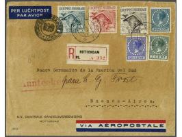 4 poststukken 1932-1941 per luchtpost met hoge frankeringen (alle met o.a. 7½ gulden Mercurius w.b. paar) en 2 brieven 1943-1