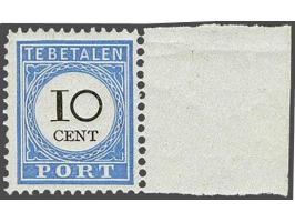 10 cent lichtblauw en zwart tanding 12½ x 12  type II met velrand met certificaat Vleeming 2017, enkele originele spikkeltjes