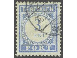 3 cent lichtblauw met variëteit ent in plaats van cent, pracht ex. met certificaat NVPH 1976, cat.w. 450