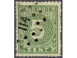 Cijfer 5 cent geelgroen met puntstempel 114 - Rantau Prapat, fraai ex. (tanding) met certificaat Vleeming 2020. Het zeldzaams