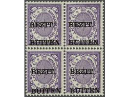 Buiten Bezit ½ cent lila met variëteit sterk verschoven opdruk in blok van 4, cat.w. 300+