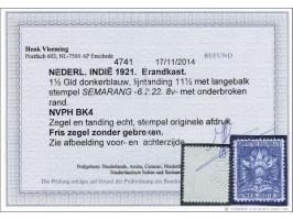 1½ gulden donkerblauw met langebalkstempel Semarang 6-2-1922, pracht ex. met certificaat Vleeming 2014 