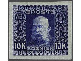 Franz Joseph I 1 heller - 10 kronen complete set with variety imperforated, very fine mounted mint, cat.v. 600