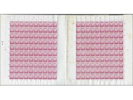 5 sen rood getande proef, kamtanding 12½, gegomd in compleet dubbelvel van 200 stuks met brede tussenstrook (80 mm.), ets 86 