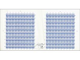 10 sen blauw ongetande proef in compleet drukvel van 400 stuks met horizontale (85 mm) en verticale (58 mm) tussenstrook, ets