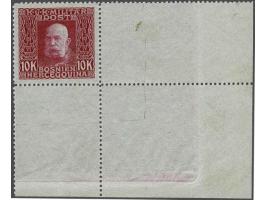 Franz Joseph I 10 kronen,  5 perforated colourproofs in gray brown, lila, olive, carmine and brown red, all with corner sheet