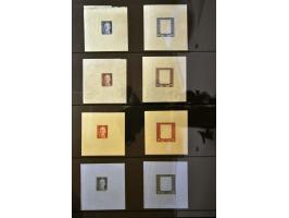 Karl I 3 heller - 10 kronen, imperforated proofs in the chosen colours, one set with only frame and one set with only centre 