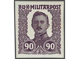 Not issued Karl I 2 - 90 heller, both perforated and imperforated, very fine (5 and 90 heller perforated *), all others value