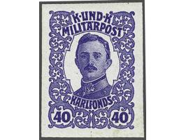 Karl I and Zita 10 - 40 heller, imperforated proofs 10 heller in yellow green and blue green, 15 heller in carmine and brown 